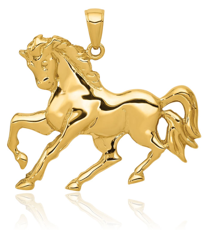 14K Solid Yellow Gold Horse Head Necklace Animal Lover Pendant Equestrian Charm