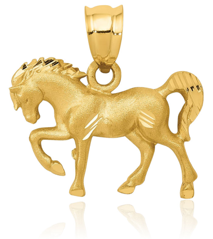 14K Solid Yellow Gold Horse Head Necklace Animal Lover Pendant Equestrian Charm