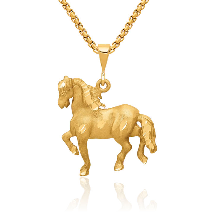 14K Solid Yellow Gold Horse Head Necklace Animal Lover Pendant Equestrian Charm