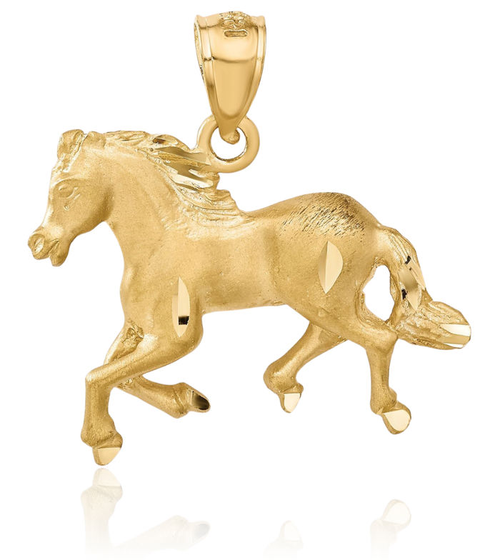 14K Solid Yellow Gold Horse Head Necklace Animal Lover Pendant Equestrian Charm