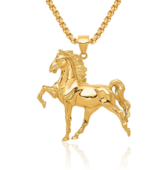 14K Solid Yellow Gold Horse Head Necklace Animal Lover Pendant Equestrian Charm