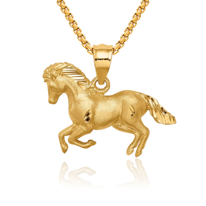 14K Solid Yellow Gold Horse Head Necklace Animal Lover Pendant Equestrian Charm