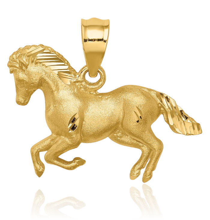 14K Solid Yellow Gold Horse Head Necklace Animal Lover Pendant Equestrian Charm