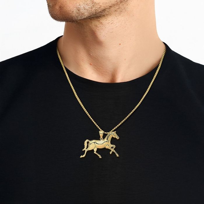 14K Solid Yellow Gold Horse Head Necklace Animal Lover Pendant Equestrian Charm