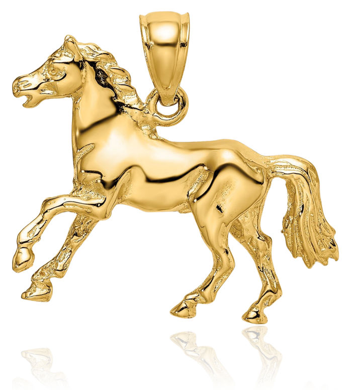 14K Solid Yellow Gold Horse Head Necklace Animal Lover Pendant Equestrian Charm
