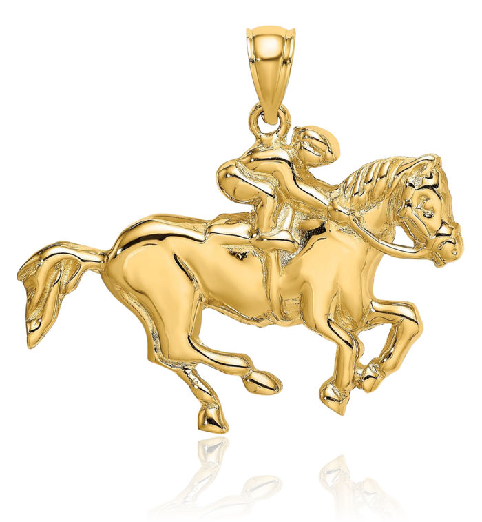 14K Solid Yellow Gold Horse Head Necklace Animal Lover Pendant Equestrian Charm