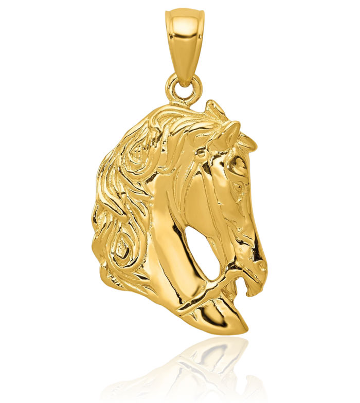 14K Solid Yellow Gold Horse Head Necklace Animal Lover Pendant Equestrian Charm