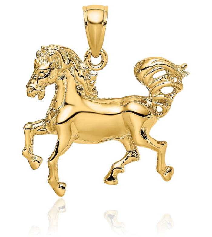 14K Solid Yellow Gold Horse Head Necklace Animal Lover Pendant Equestrian Charm