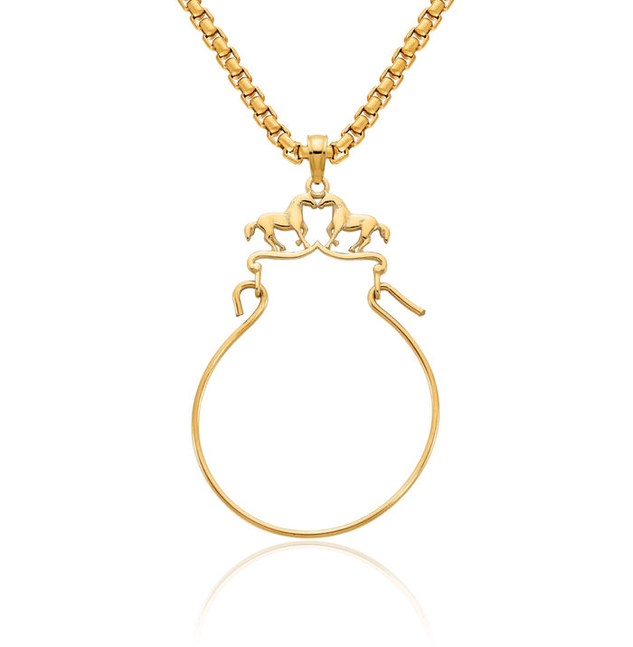 14K Solid Yellow Gold Horse Head Necklace Animal Lover Pendant Equestrian Charm Holder