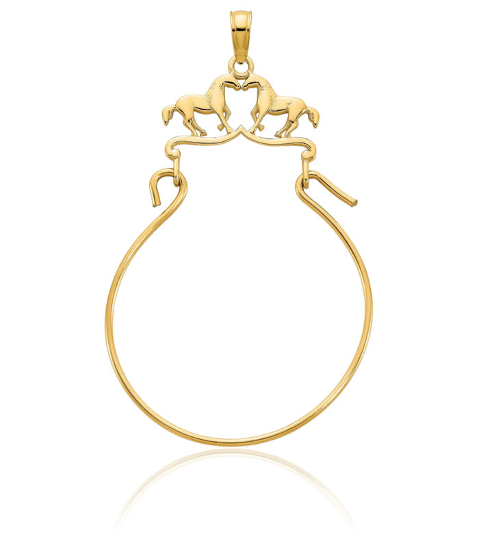 14K Solid Yellow Gold Horse Head Necklace Animal Lover Pendant Equestrian Charm Holder