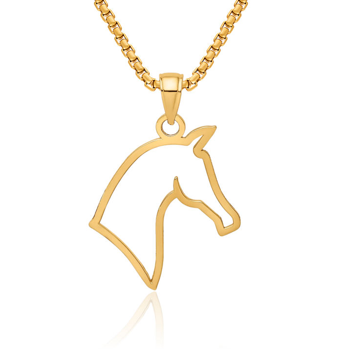 14K Solid Yellow Gold Horse Head Profile Necklace Animal Lover Pendant Equestrian Charm