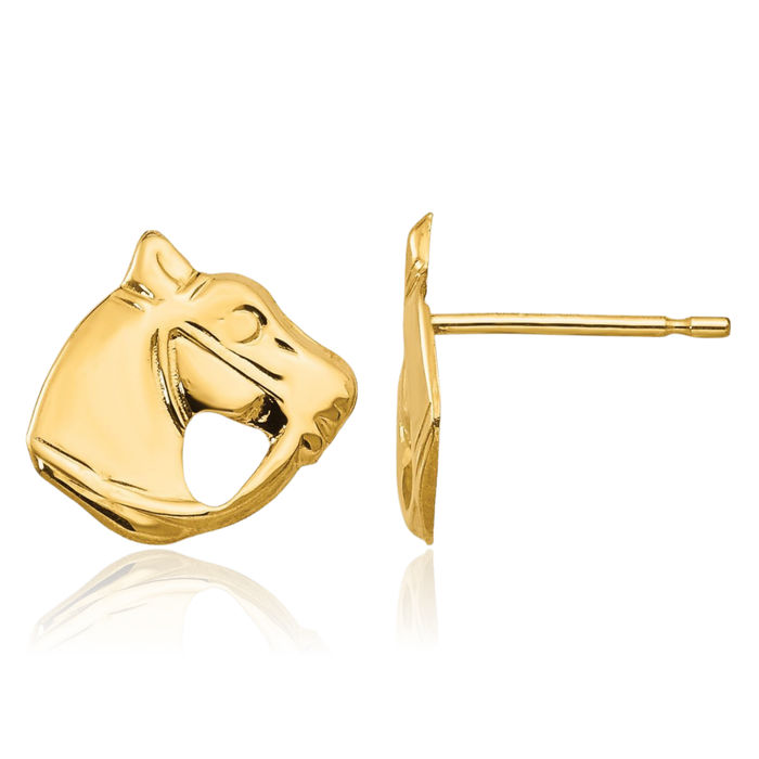 14K Solid Yellow Gold Horse Head Studs Animal Lover Earrings Equestrian Jewelry