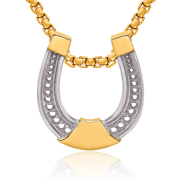 14K Solid Yellow Gold Lucky Horseshoe Floating Chain Slide Pendant Necklace Animal Lover Equestrian Charm