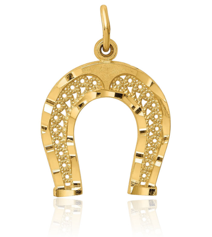 14K Solid Yellow Gold Lucky Horseshoe Necklace Animal Lover Pendant Equestrian Charm