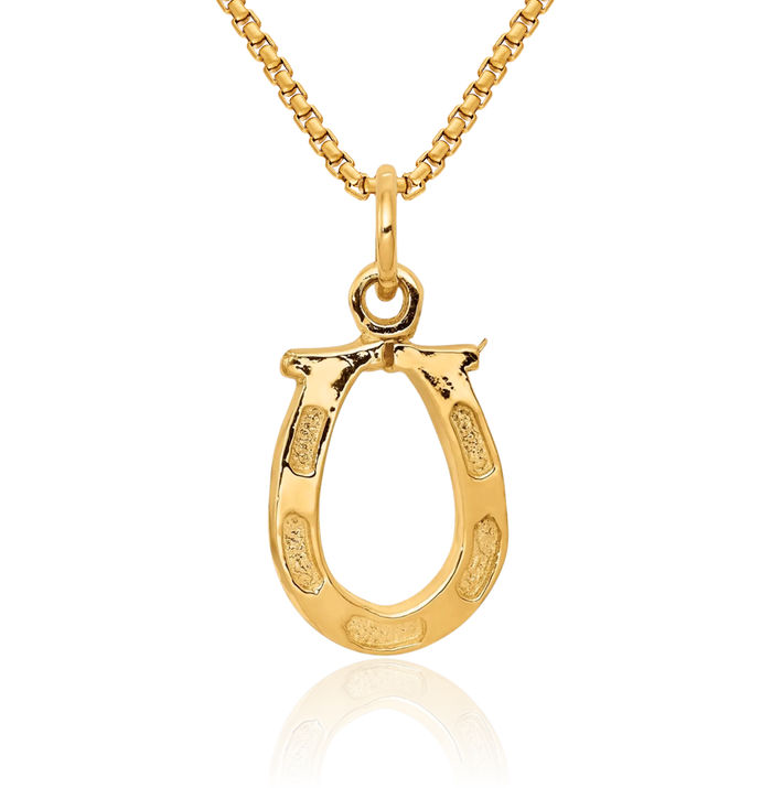 14K Solid Yellow Gold Lucky Horseshoe Necklace Animal Lover Pendant Equestrian Charm