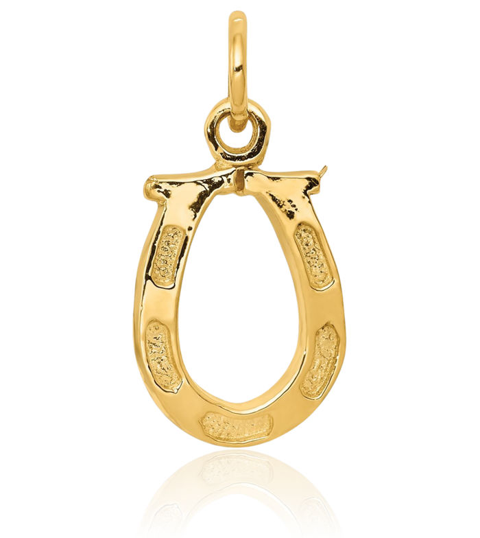 14K Solid Yellow Gold Lucky Horseshoe Necklace Animal Lover Pendant Equestrian Charm