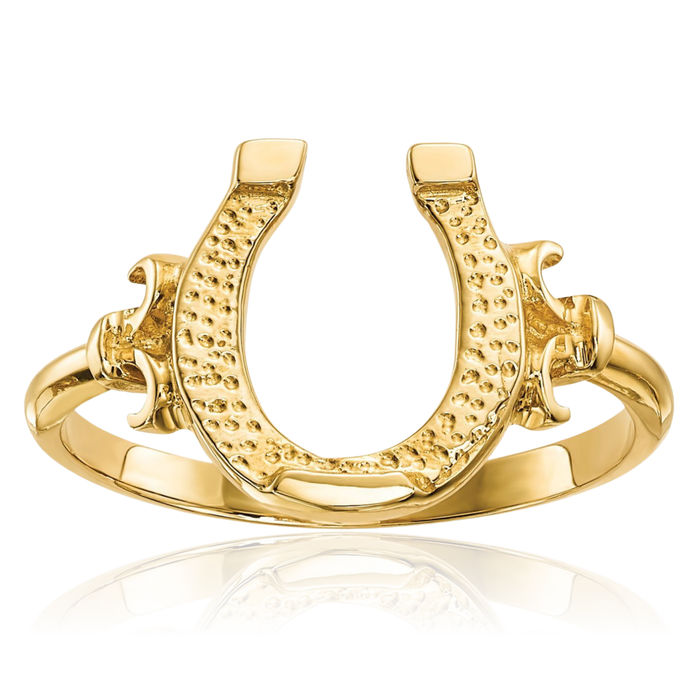 14K Solid Yellow Gold Lucky Horseshoe Ring Animal Lover Equestrian Band
