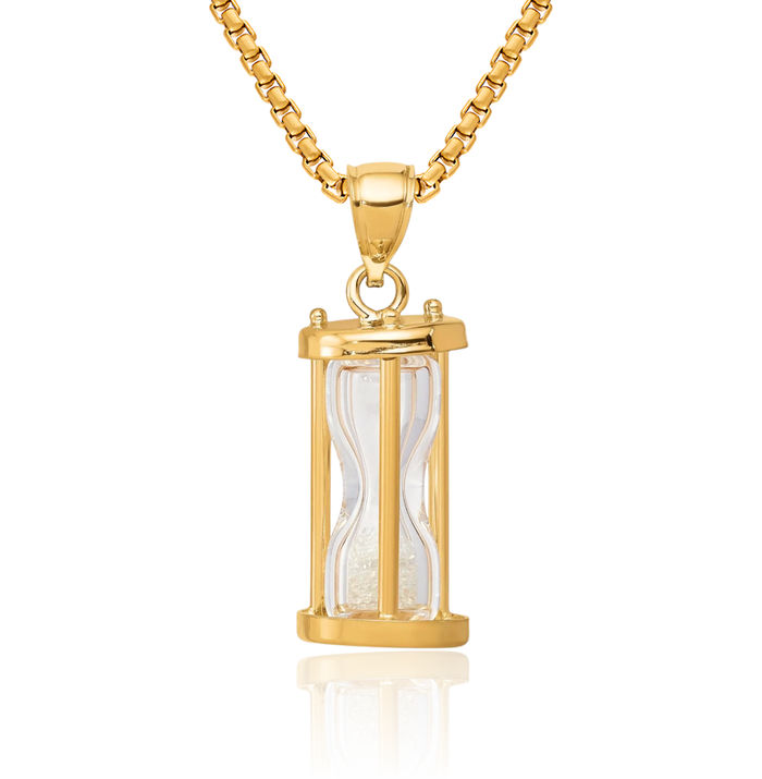 14K Solid Yellow Gold Hourglass Beads Necklace Chain Pendant Charm