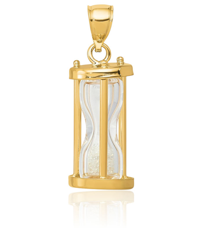 14K Solid Yellow Gold Hourglass Beads Necklace Chain Pendant Charm