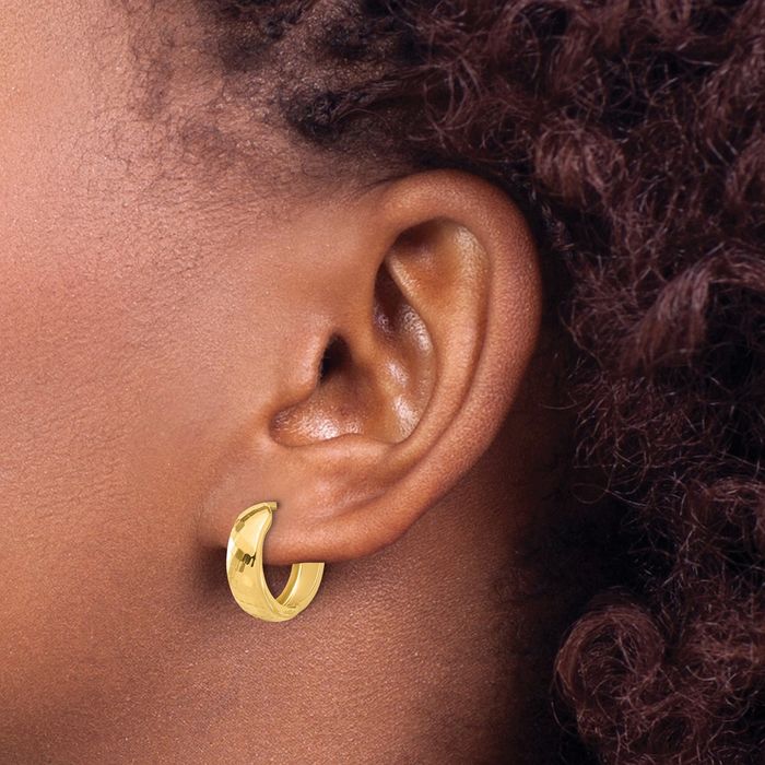 14K Solid Yellow Gold Round Small Hoop Earrings