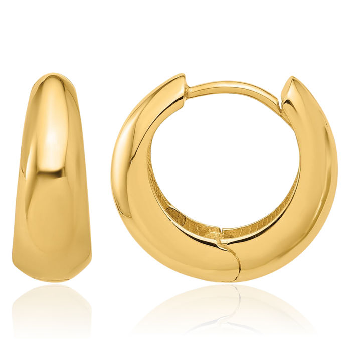 14K Solid Yellow Gold Huggie Round Small Hoop Earrings