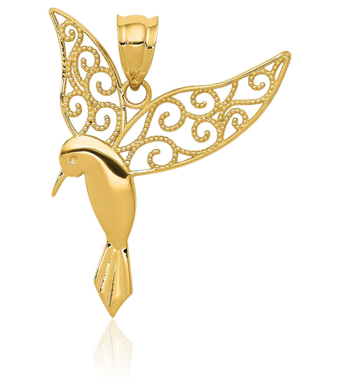 14K Solid Yellow Gold Hummingbird Necklace Bird Pendant Charm