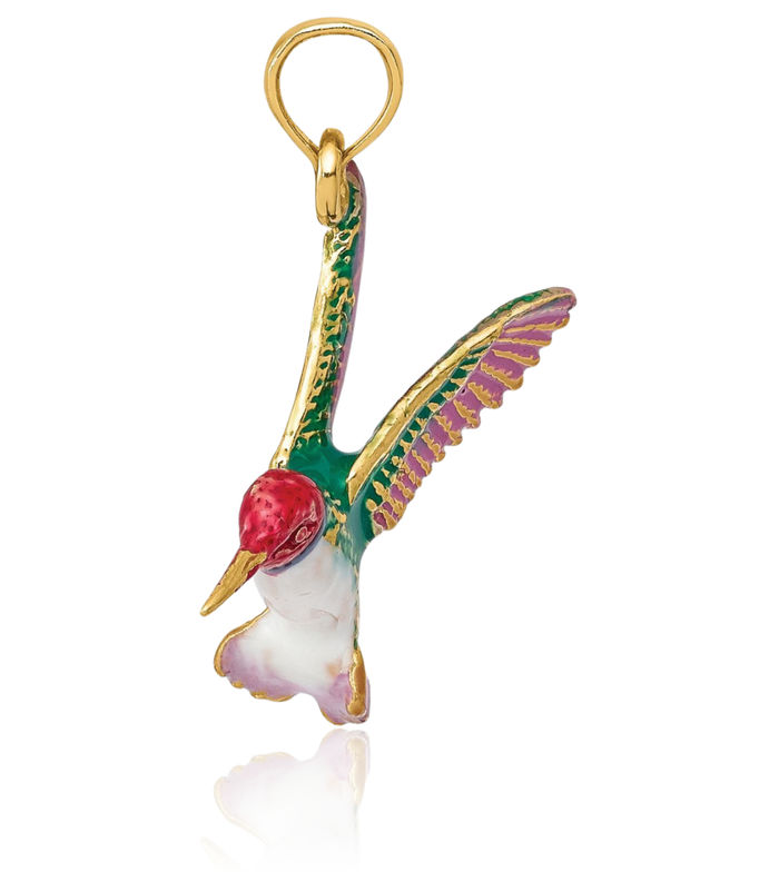 14K Solid Yellow Gold Hummingbird Necklace Bird Pendant Charm