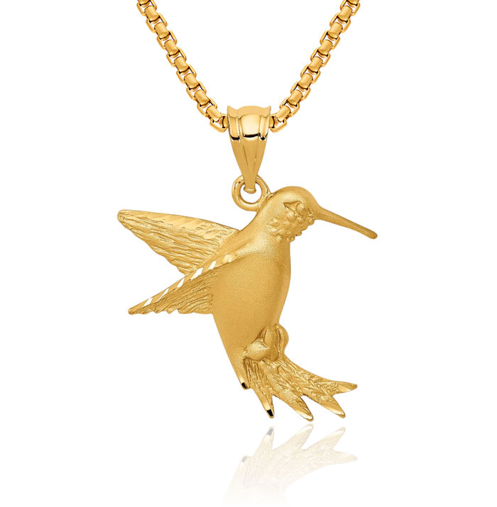 14K Solid Yellow Gold Hummingbird Necklace Bird Pendant Charm