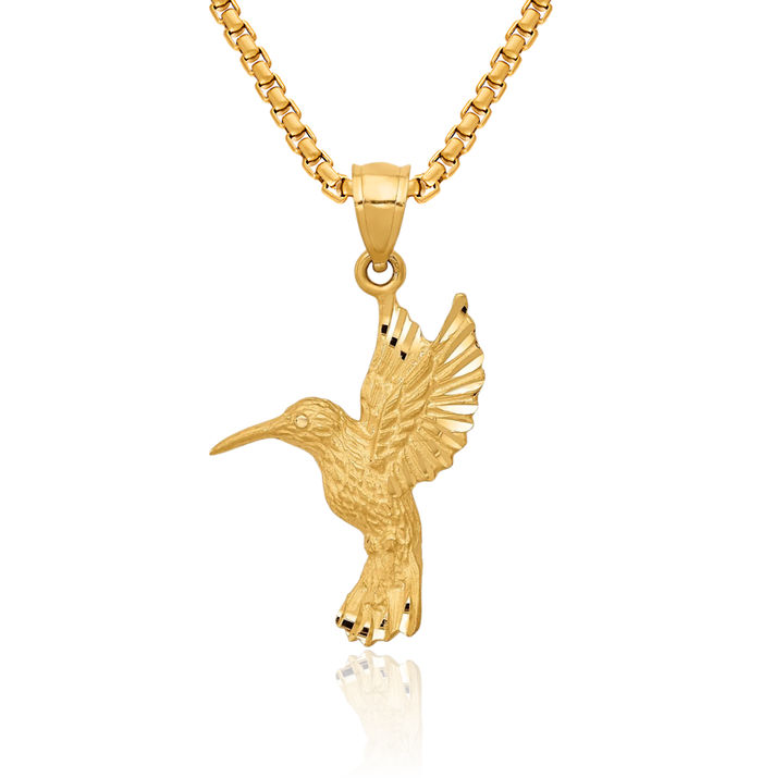 14K Solid Yellow Gold Hummingbird Necklace Bird Pendant Charm
