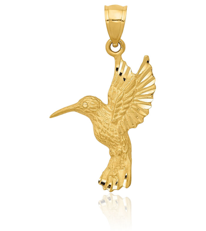 14K Solid Yellow Gold Hummingbird Necklace Bird Pendant Charm
