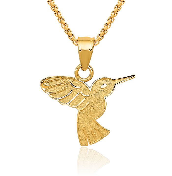 14K Solid Yellow Gold Hummingbird Necklace Bird Pendant Charm