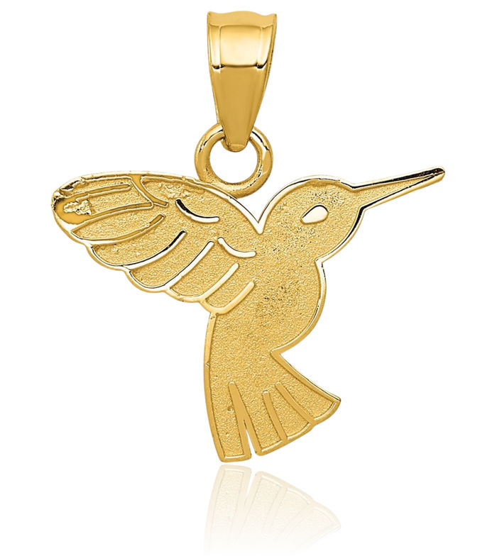 14K Solid Yellow Gold Hummingbird Necklace Bird Pendant Charm