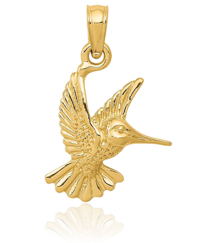 14K Solid Yellow Gold Hummingbird Necklace Bird Pendant Charm