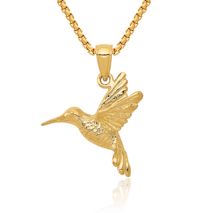 14K Solid Yellow Gold Hummingbird Necklace Bird Pendant Charm