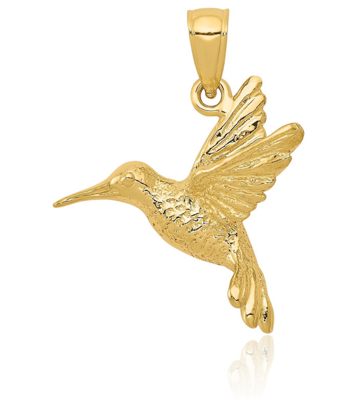14K Solid Yellow Gold Hummingbird Necklace Bird Pendant Charm