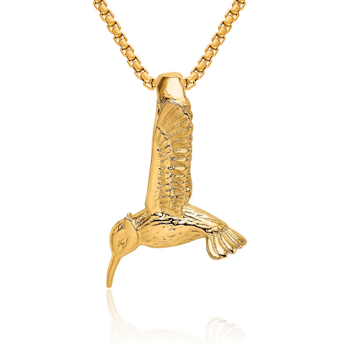 14K Solid Yellow Gold Hummingbird Necklace Bird Pendant Charm