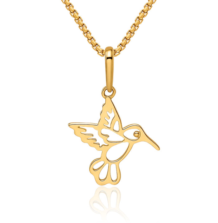 14K Solid Yellow Gold Hummingbird Necklace Bird Pendant Charm