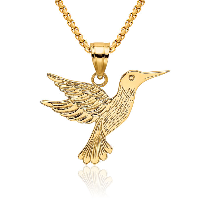 14K Solid Yellow Gold Hummingbird Necklace Bird Pendant Charm