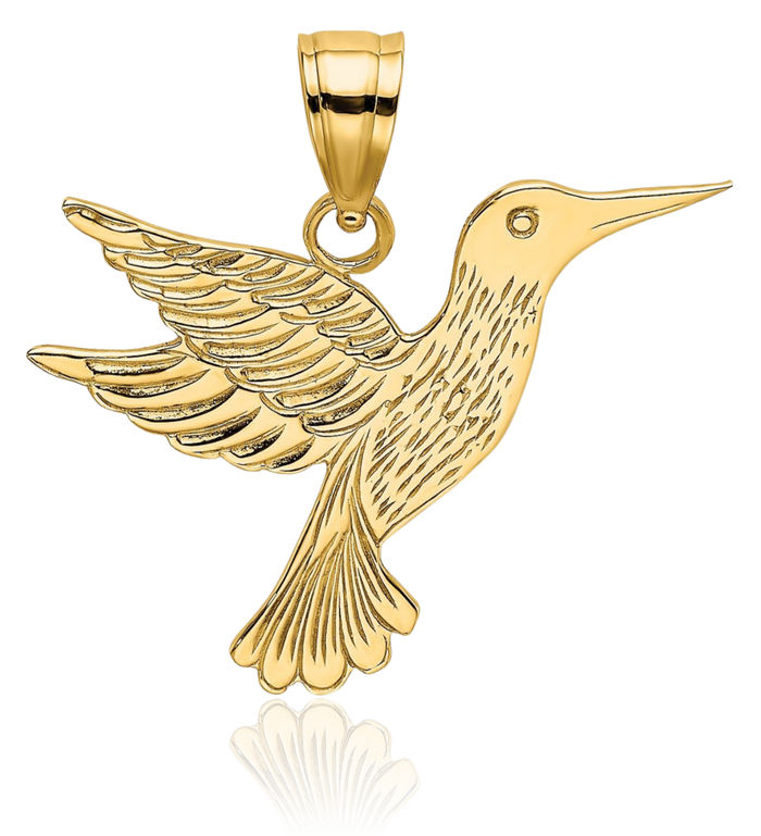 14K Solid Yellow Gold Hummingbird Necklace Bird Pendant Charm
