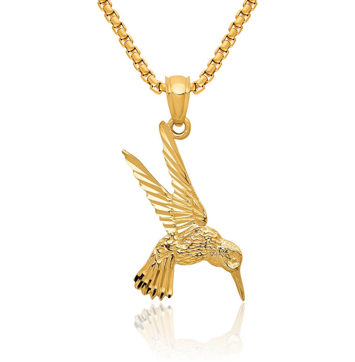 14K Solid Yellow Gold Hummingbird Necklace Bird Pendant Charm
