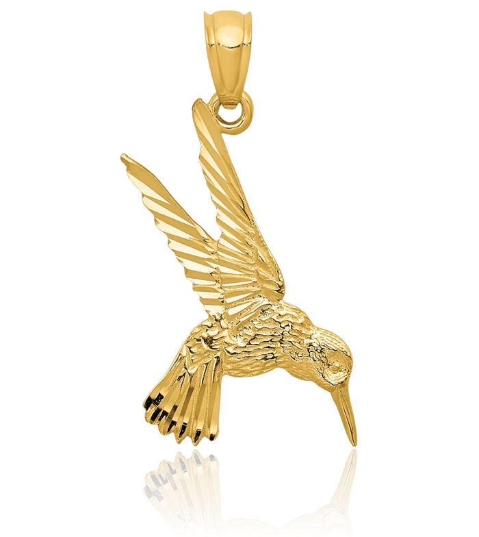 14K Solid Yellow Gold Hummingbird Necklace Bird Pendant Charm
