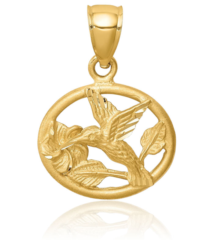 14K Solid Yellow Gold Hummingbird Necklace Bird Pendant Charm