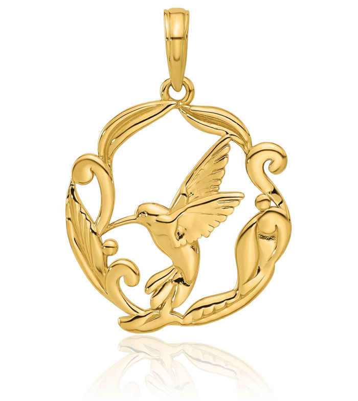14K Solid Yellow Gold Hummingbird Necklace Bird Pendant Charm