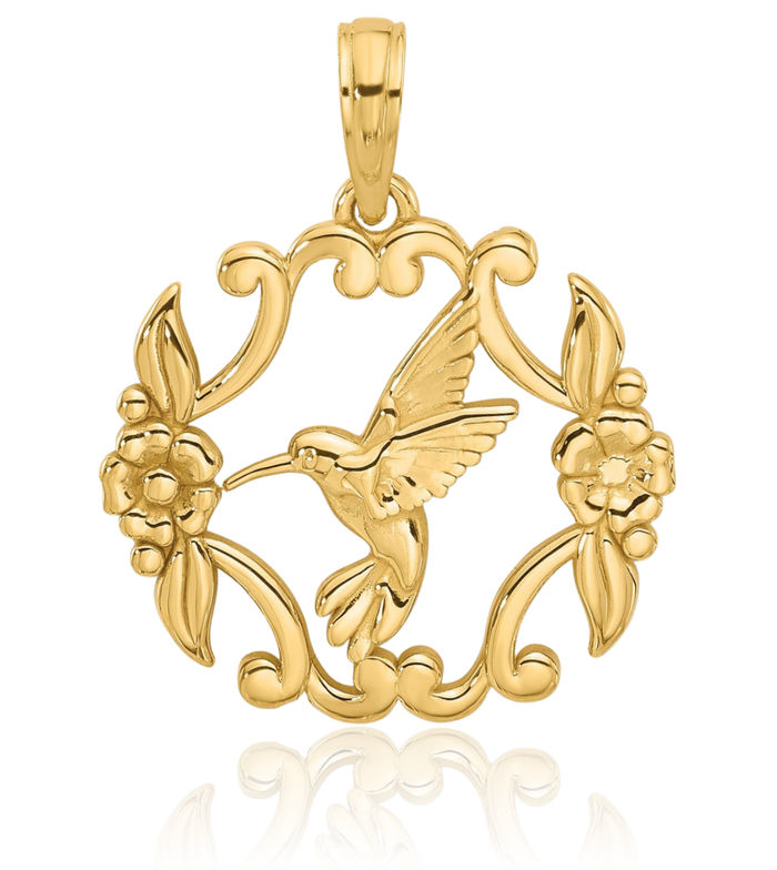 14K Solid Yellow Gold Hummingbird Necklace Bird Pendant Charm