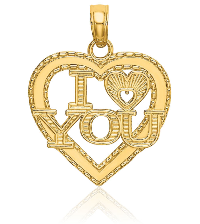 14K Solid Yellow Gold I Love Heart You Necklace Chain Pendant Charm