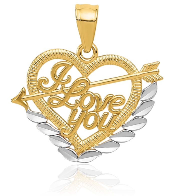 14K Solid Yellow Gold I Love You Heart Necklace Chain Pendant Charm