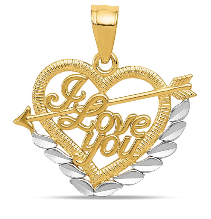 14K Solid Yellow Gold I Love You Heart Necklace Chain Pendant Charm