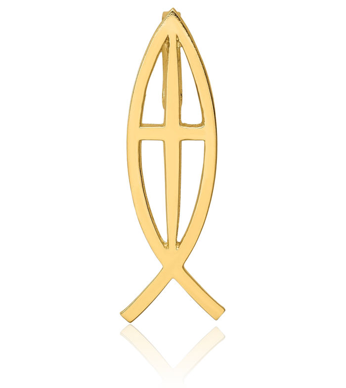 14K Solid Yellow Gold Ichthus Holy Cross Fish Symbol Slide Necklace Religious Chain Pendant Jesus Christ Charm