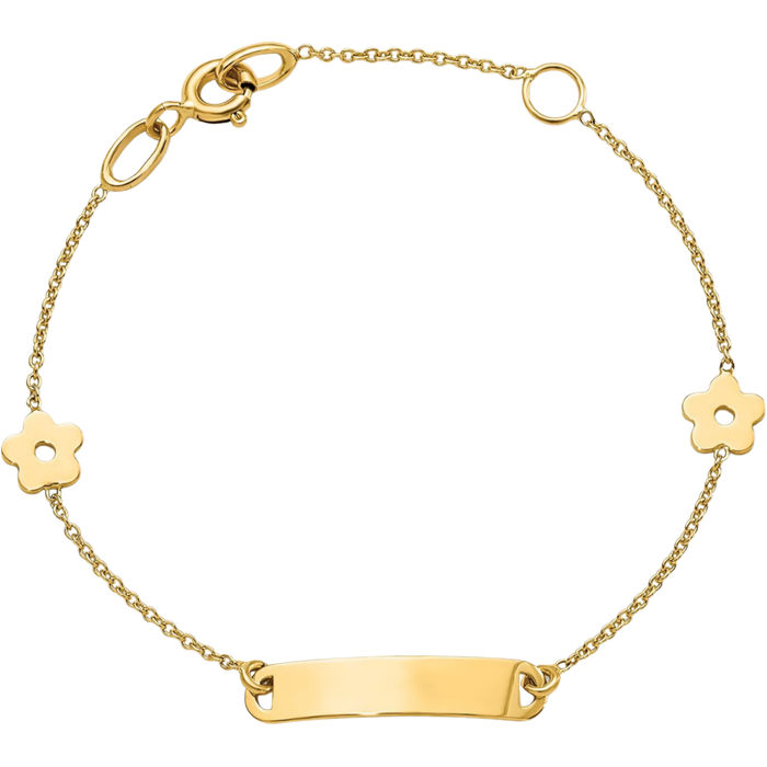 14K Solid Yellow Gold ID Flower Chain Bracelet