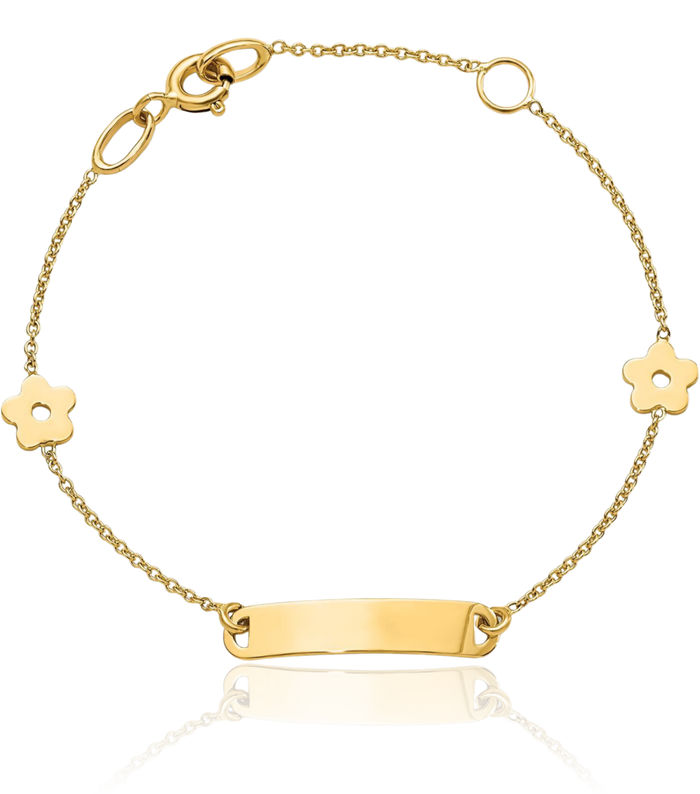 14K Solid Yellow Gold ID Flower Chain Bracelet